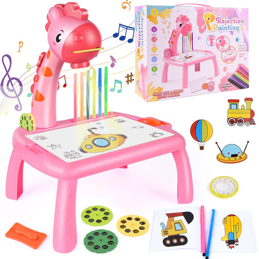 YUEHUI TOYS Kids Drawing Projector Table Giraffe Light Music Educational Toy