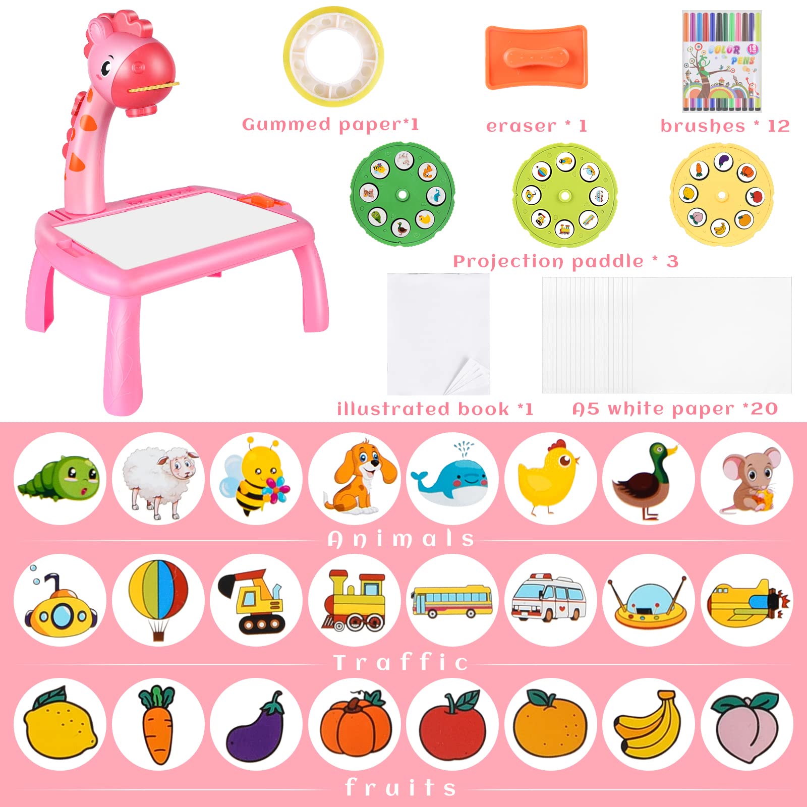 YUEHUI TOYS Kids Drawing Projector Table Giraffe Light Music Educational Toy