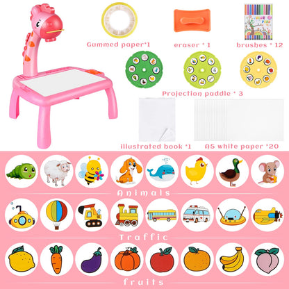 YUEHUI TOYS Kids Drawing Projector Table Giraffe Light Music Educational Toy