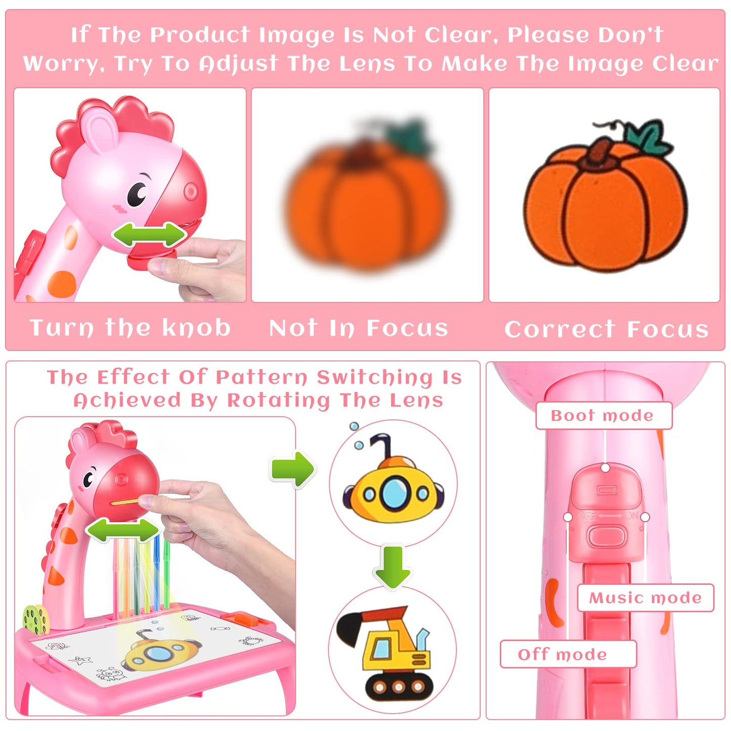 YUEHUI TOYS Kids Drawing Projector Table Giraffe Light Music Educational Toy