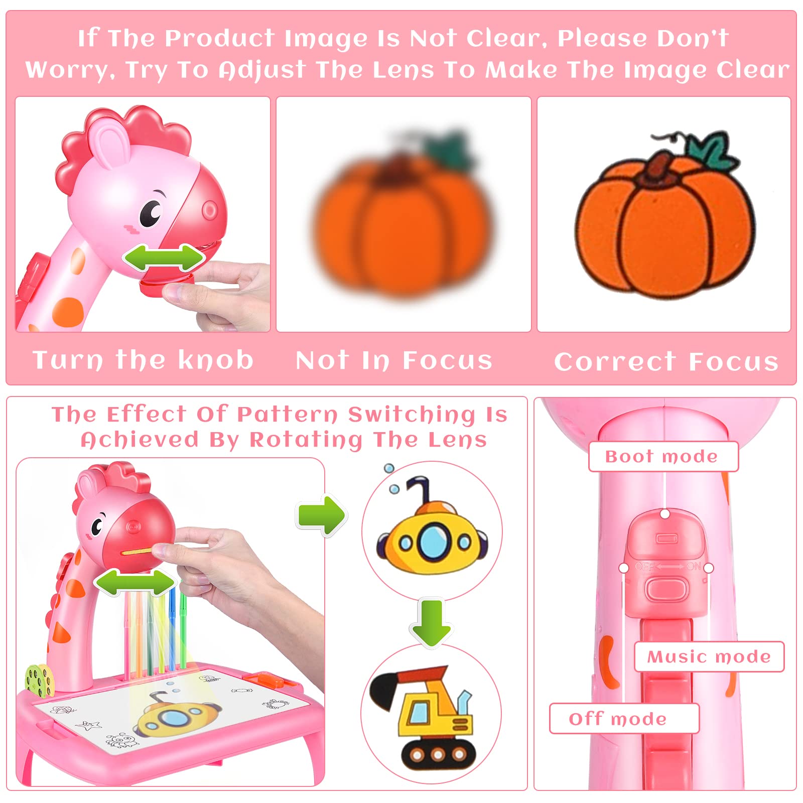 YUEHUI TOYS Kids Drawing Projector Table Giraffe Light Music Educational Toy