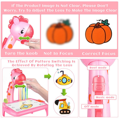 YUEHUI TOYS Kids Drawing Projector Table Giraffe Light Music Educational Toy