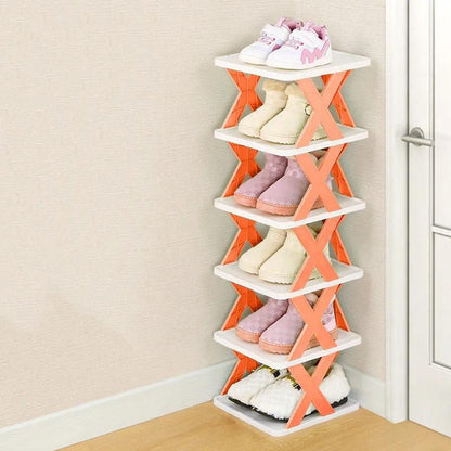 Foldable X-Shape Multi-Layer Shoe Rack Organizer Plastic and Metal