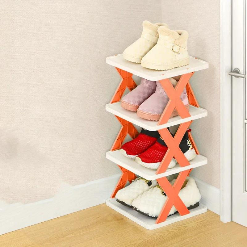 Foldable X-Shape Multi-Layer Shoe Rack Organizer Plastic and Metal