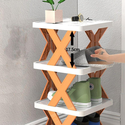Foldable X-Shape Multi-Layer Shoe Rack Organizer Plastic and Metal