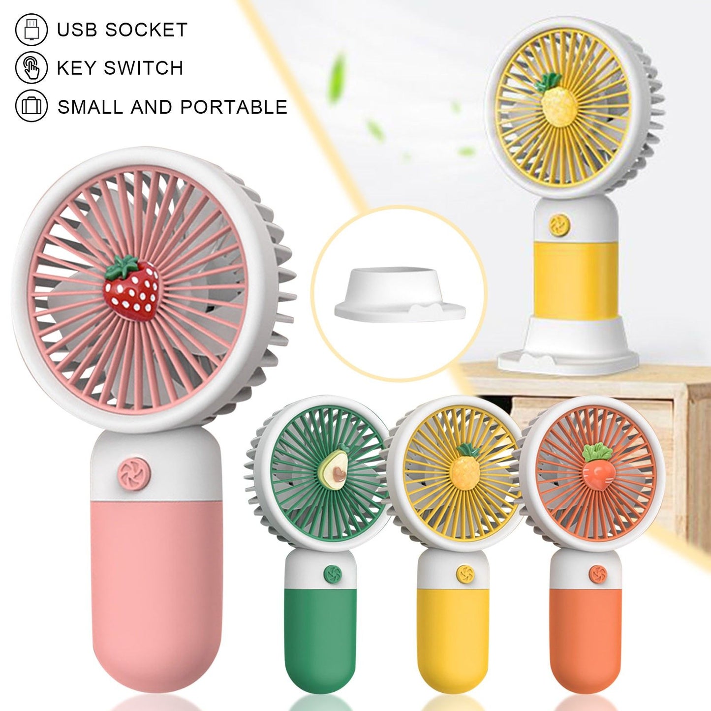 Sherice Rechargeable Mini Fan Handheld USB Desk Fan with Removable Base