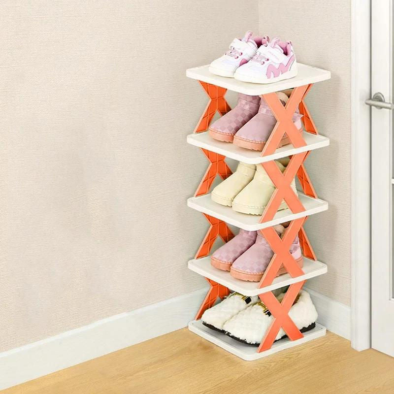 Foldable X-Shape Multi-Layer Shoe Rack Organizer Plastic and Metal