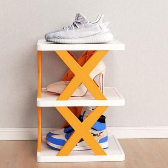 Foldable X-Shape Multi-Layer Shoe Rack Organizer Plastic and Metal