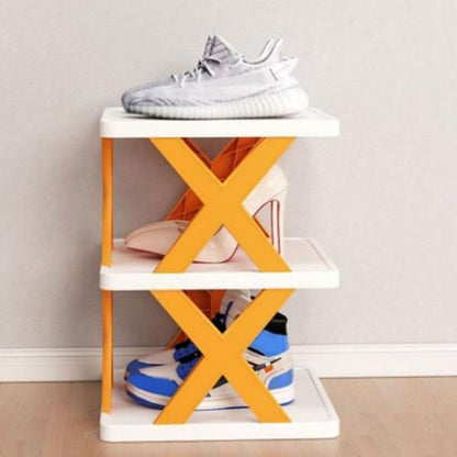 Foldable X-Shape Multi-Layer Shoe Rack Organizer Plastic and Metal