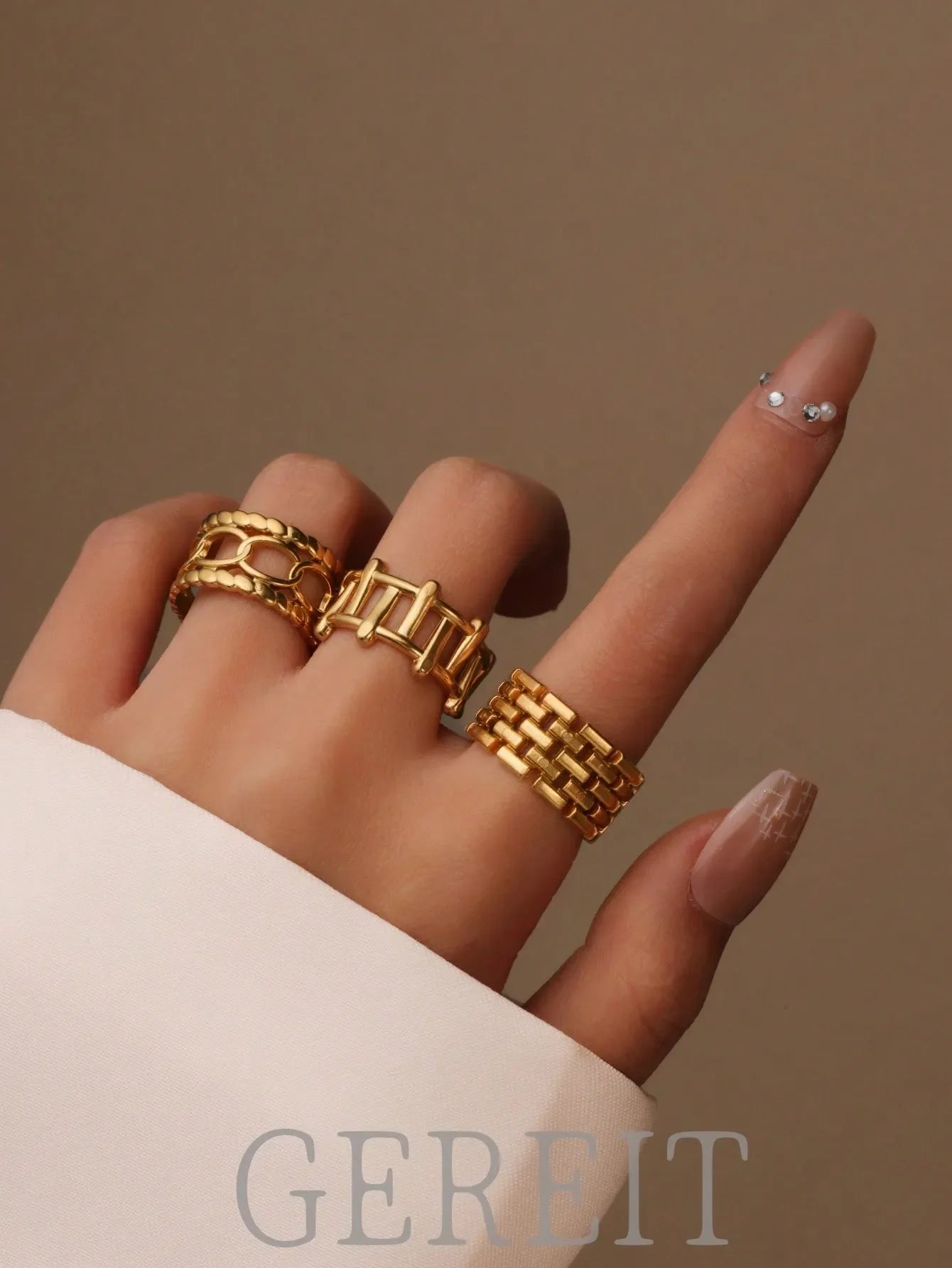 Shein - GEREIT 3pcs 18K Stainless Steel Hollow Circle Open Ring Set, Fashionable Daily Wear Jewelry, Mother's Day Gift For Women