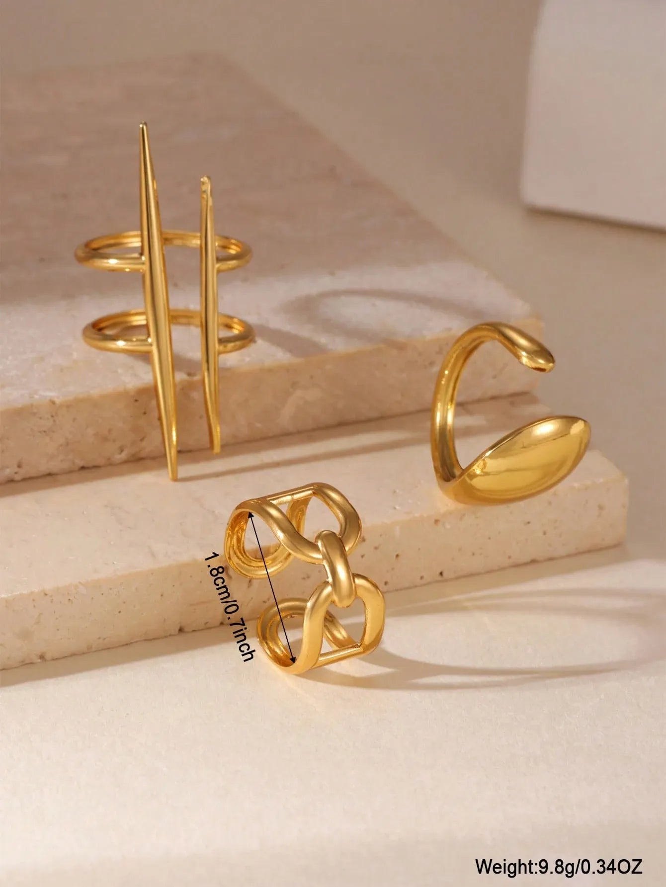 Shein - GEREIT 3pcs 18K Stainless Steel Asymmetric Hollow Water Drop Shaped Ring Set