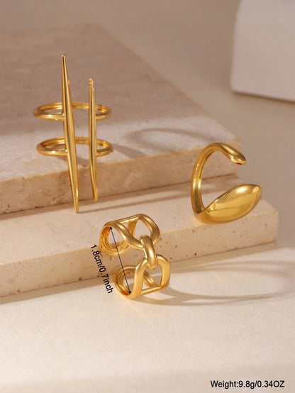 Shein - GEREIT 3pcs 18K Stainless Steel Asymmetric Hollow Water Drop Shaped Ring Set