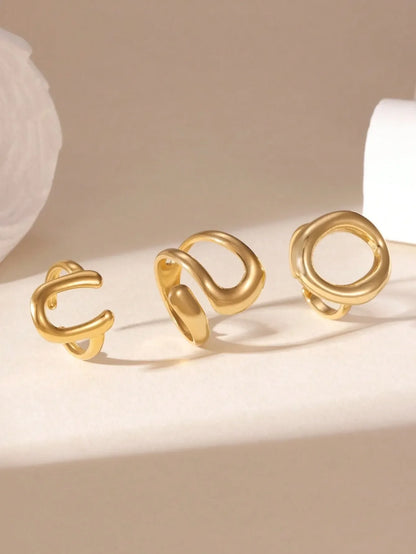 Shein - 3pcs 18K Stainless Steel Smooth Letter Open Ring Set