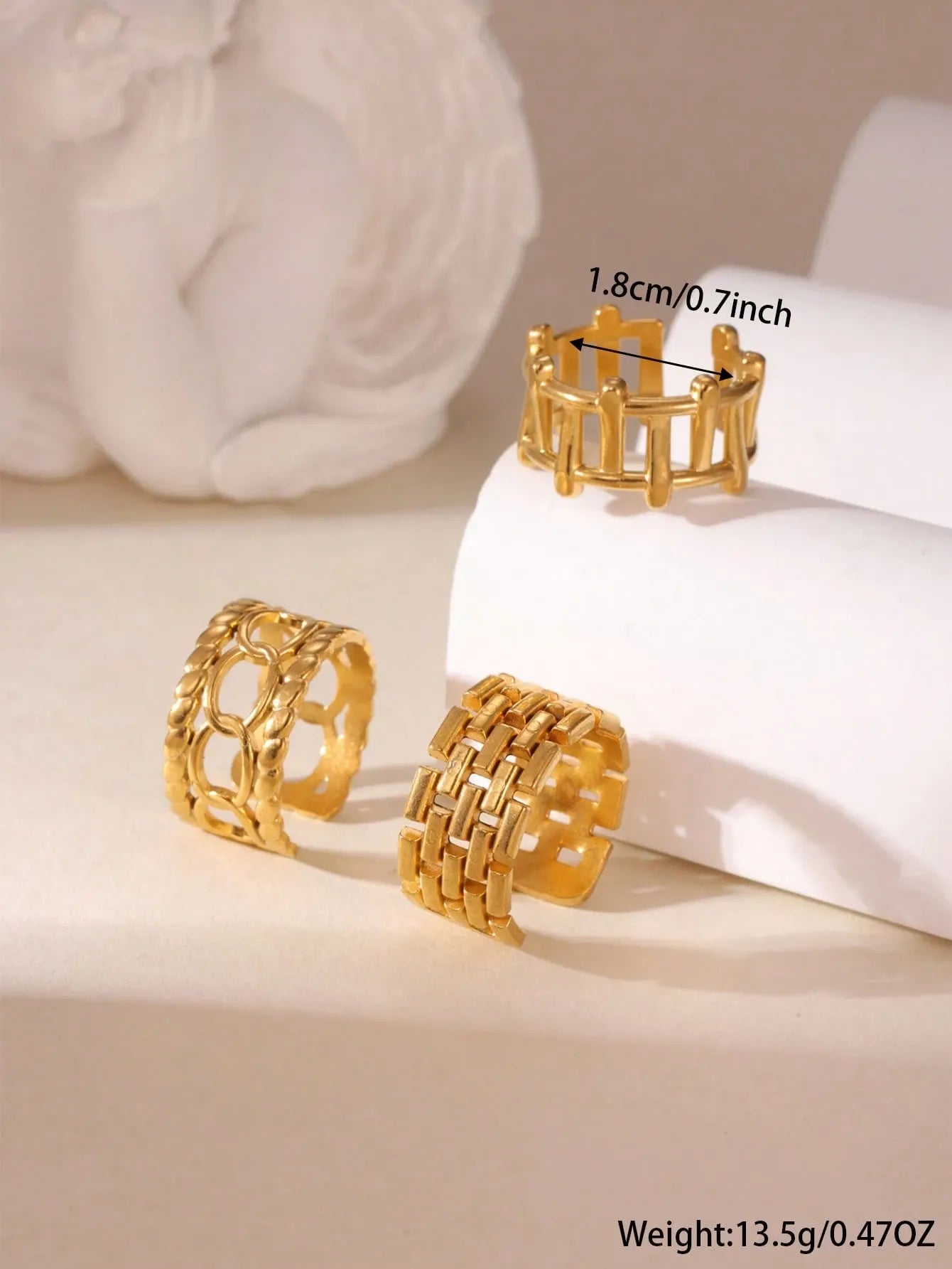 Shein - GEREIT 3pcs 18K Stainless Steel Hollow Circle Open Ring Set, Fashionable Daily Wear Jewelry, Mother's Day Gift For Women