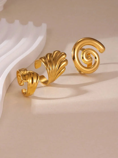 Shein - 3pcs 18K Stainless Steel Hollow Fan-Shaped Ring Set