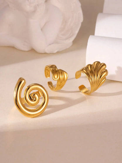 Shein - 3pcs 18K Stainless Steel Hollow Fan-Shaped Ring Set