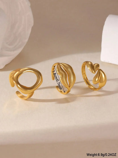 Shein - 3pcs 18K Stainless Steel Heart & Lip Open Ring Set
