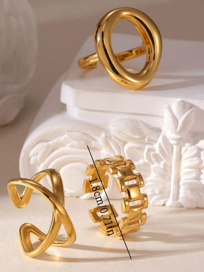 Shein - GEREIT 3pcs 18K Stainless Steel Chain Hollow Circle Open Ring Set