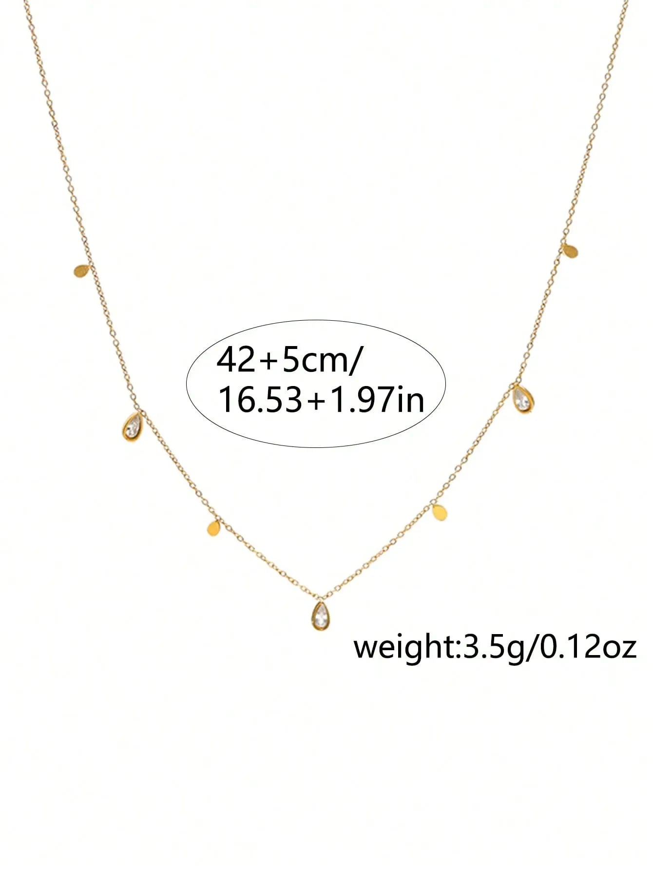 Shein - Nooxian Cubic Zirconia Water-Drop Charm Necklace - Gold