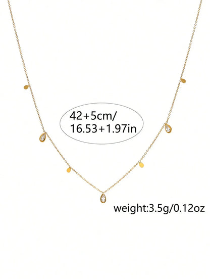 Shein - Nooxian Cubic Zirconia Water-Drop Charm Necklace - Gold