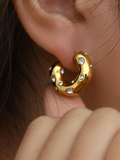 Shein - SHOPBOHO Cubic Zirconia Decor Cuff Hoop Earrings - Golden