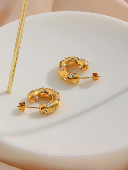 Shein - SHOPBOHO Cubic Zirconia Decor Cuff Hoop Earrings - Golden