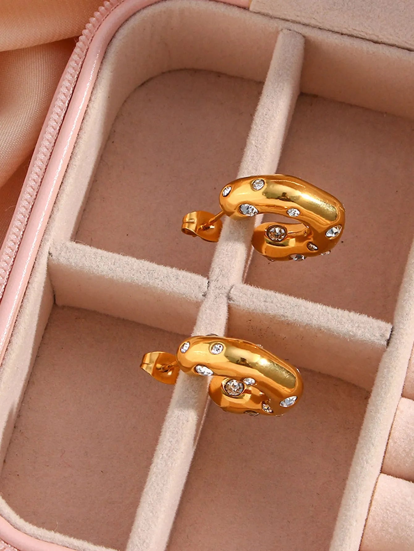 Shein - SHOPBOHO Cubic Zirconia Decor Cuff Hoop Earrings - Golden
