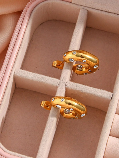 Shein - SHOPBOHO Cubic Zirconia Decor Cuff Hoop Earrings - Golden