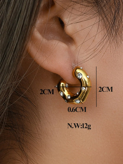 Shein - SHOPBOHO Cubic Zirconia Decor Cuff Hoop Earrings - Golden