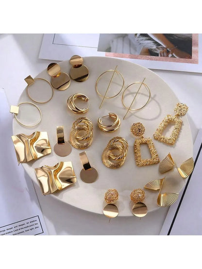 Shein - 5 Pairs Metallic Geometric Earring Set, Suitable For Women Everyday, Holiday, Party Wear (Assorted Styles)