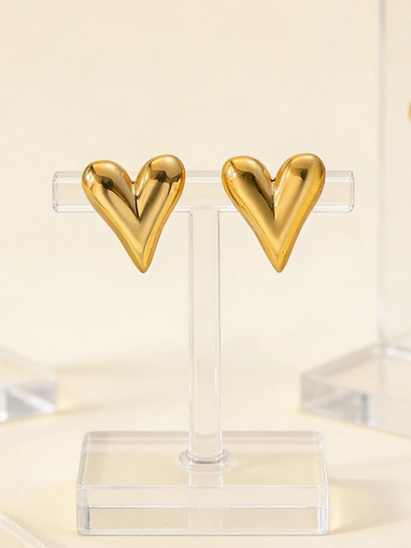 Shein - VceTd 1 Pair Elegant Shiny Asymmetrical Heart Shaped Stainless Steel Earrings
