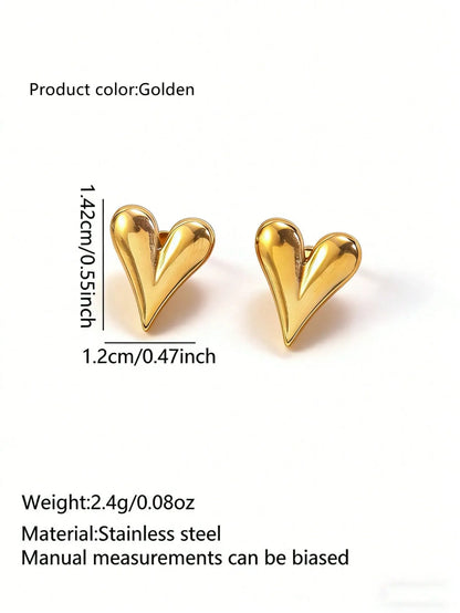Shein - VceTd 1 Pair Elegant Shiny Asymmetrical Heart Shaped Stainless Steel Earrings