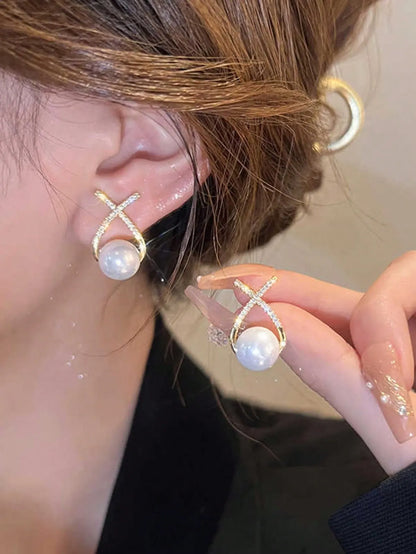 Shein - 6 Pairs Minimalist Petite Geometric, Faux Pearl, Criss-Cross, Rhinestone, Bow Shape Stud Earrings Set