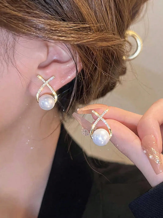 Shein - 6 Pairs Minimalist Petite Geometric, Faux Pearl, Criss-Cross, Rhinestone, Bow Shape Stud Earrings Set