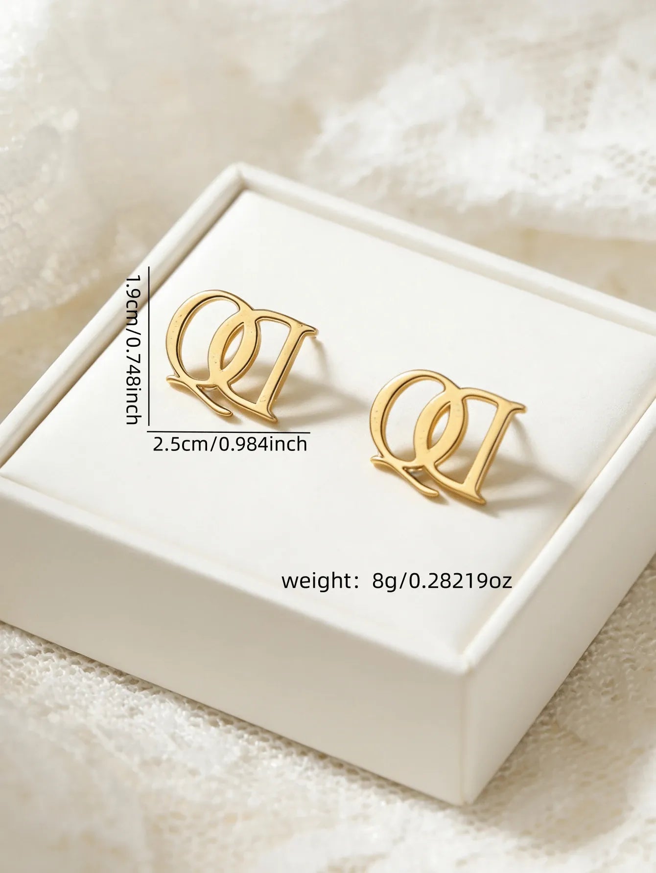 Shein - Gold QD Letter Stud Earrings