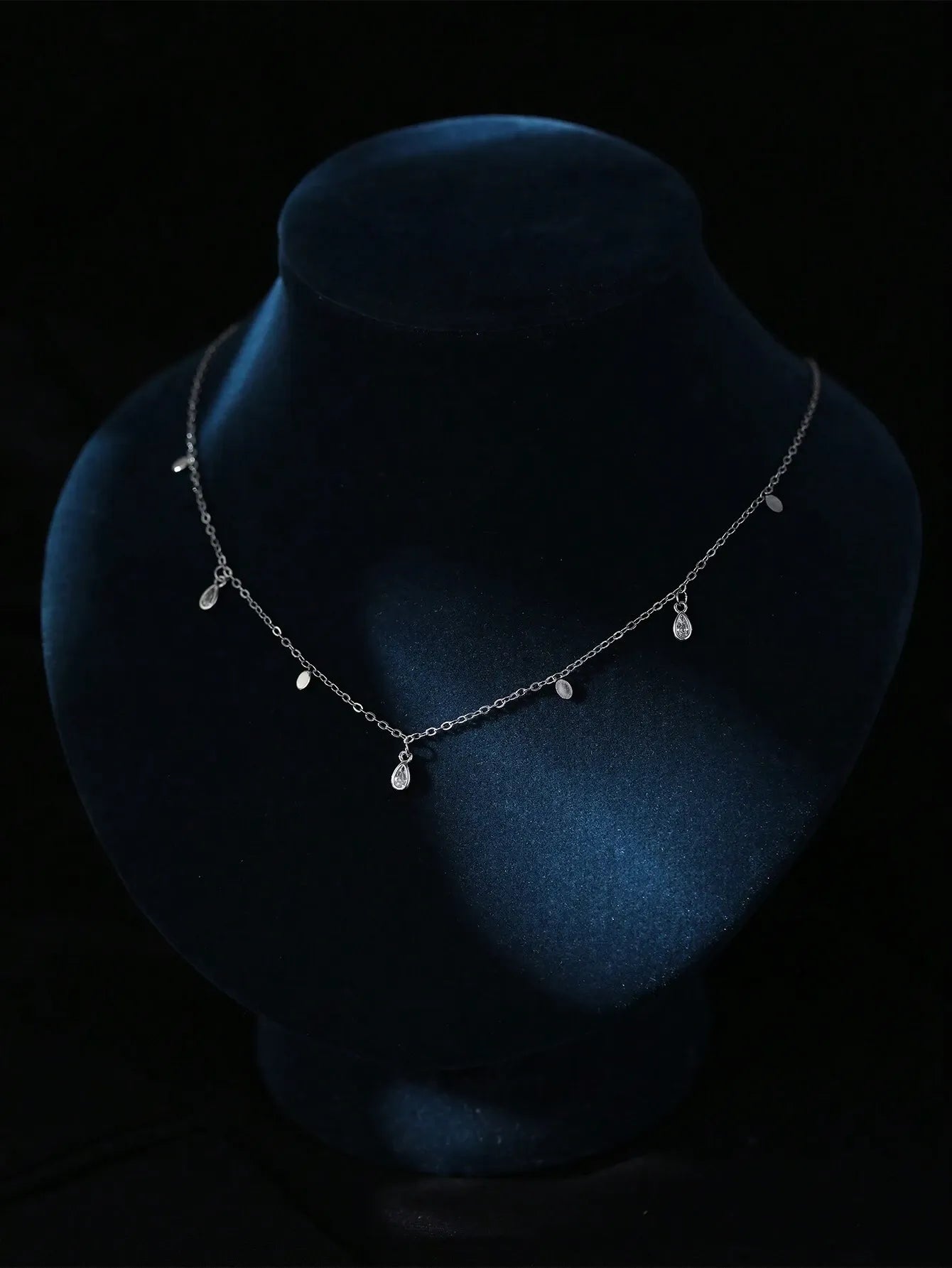 Shein - Nooxian Cubic Zirconia Water-Drop Charm Necklace - Silver