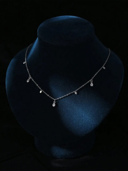 Shein - Nooxian Cubic Zirconia Water-Drop Charm Necklace - Silver