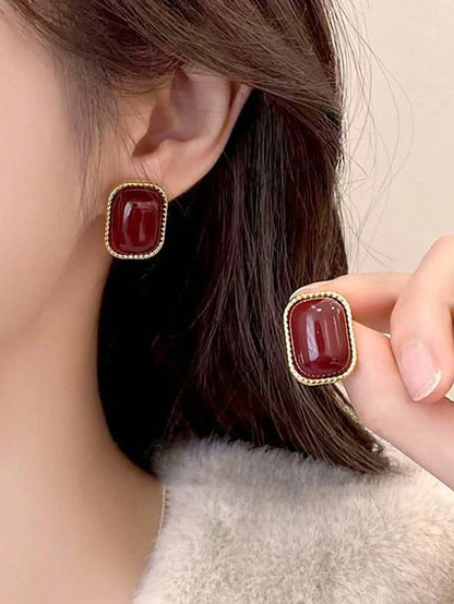 Shein - 5pcs/Set Minimalist Vintage Geometric Rhinestone Earrings Set