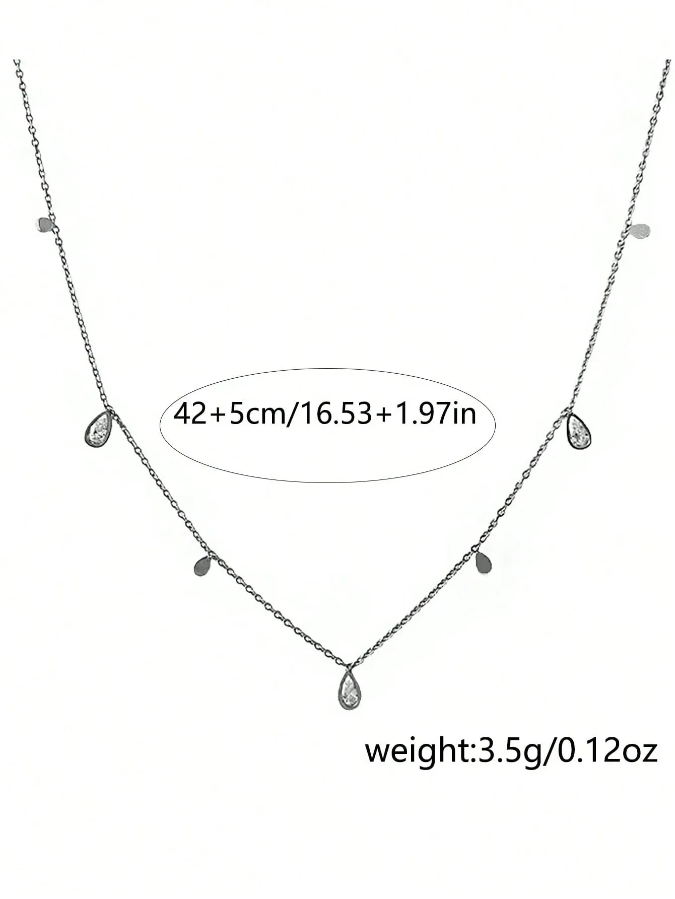 Shein - Nooxian Cubic Zirconia Water-Drop Charm Necklace - Silver