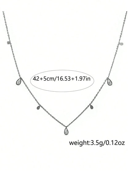 Shein - Nooxian Cubic Zirconia Water-Drop Charm Necklace - Silver