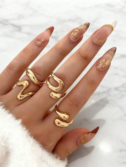 Shein - 4pcs Vintage Asymmetrical Liquid Drop Open Ring Set