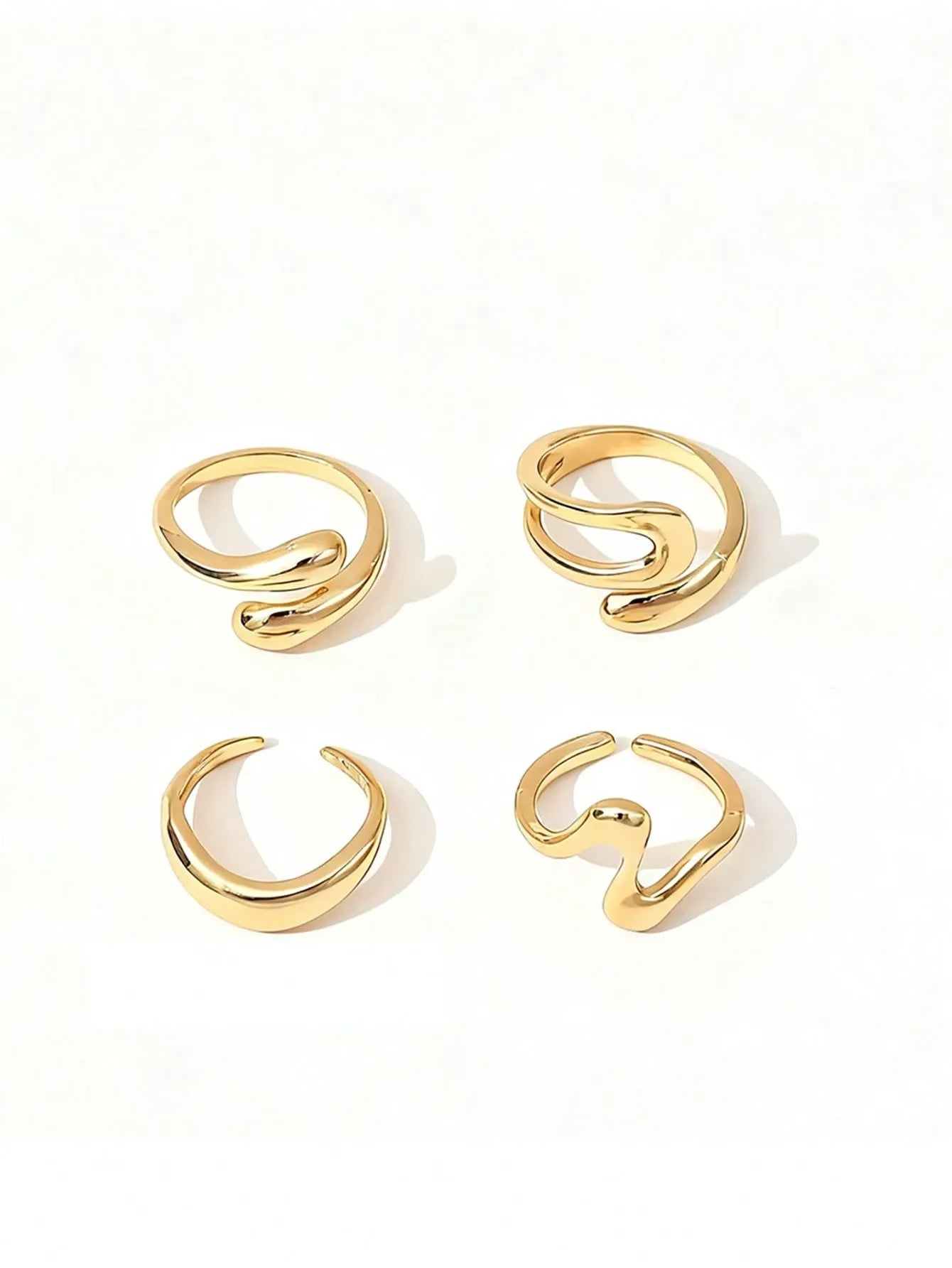 Shein - 4pcs Vintage Asymmetrical Liquid Drop Open Ring Set