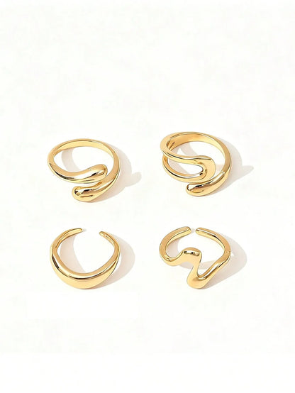 Shein - 4pcs Vintage Asymmetrical Liquid Drop Open Ring Set