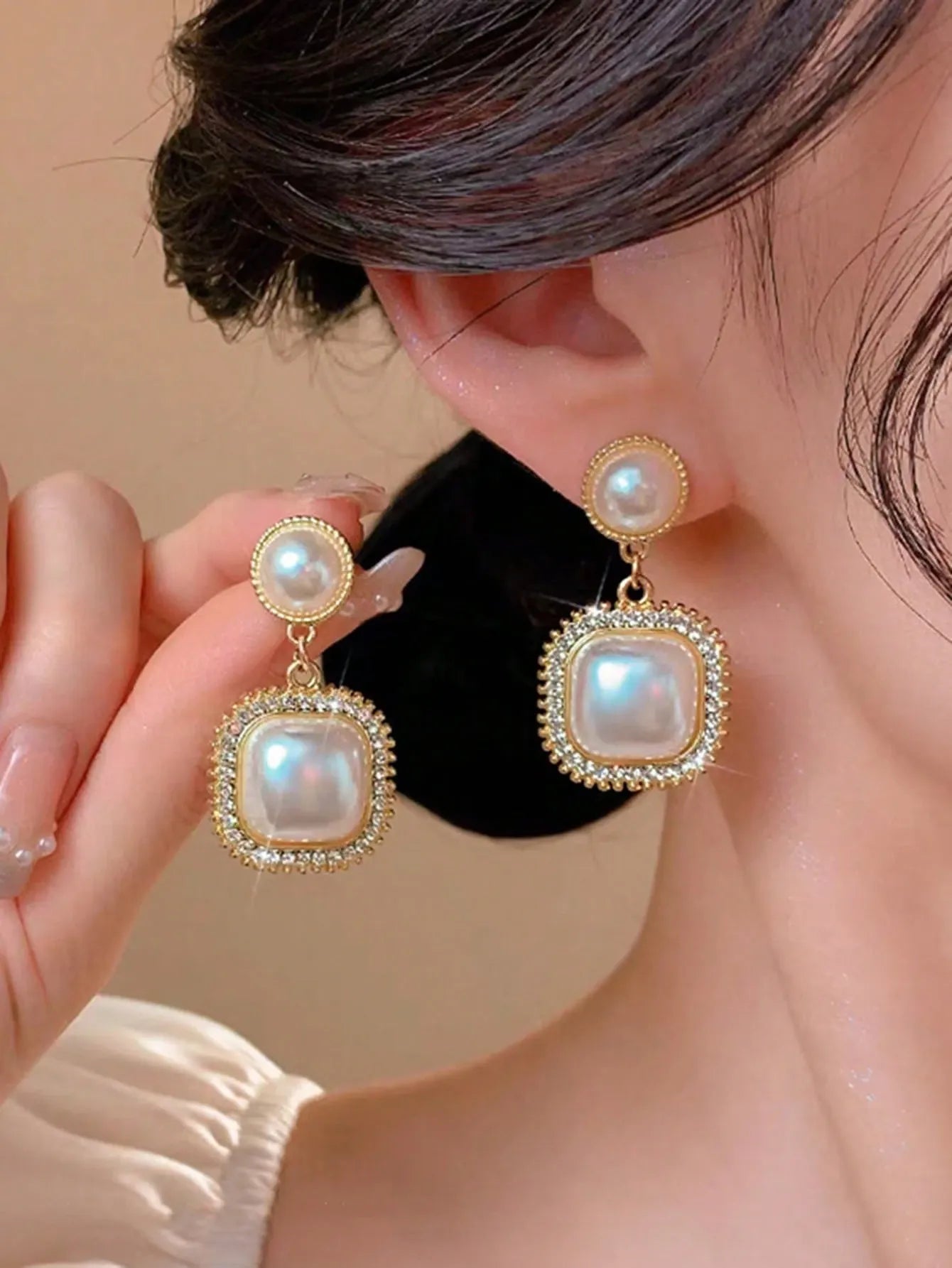 Shein - 5pcs/Set Minimalist Vintage Geometric Rhinestone Earrings Set