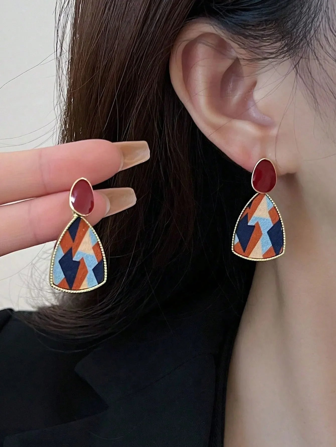 Shein - 5pcs/Set Minimalist Vintage Geometric Rhinestone Earrings Set