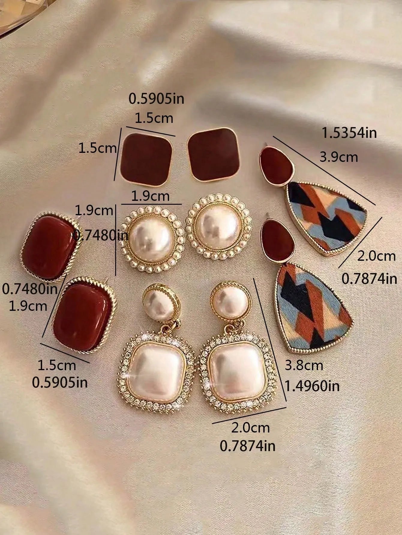 Shein - 5pcs/Set Minimalist Vintage Geometric Rhinestone Earrings Set