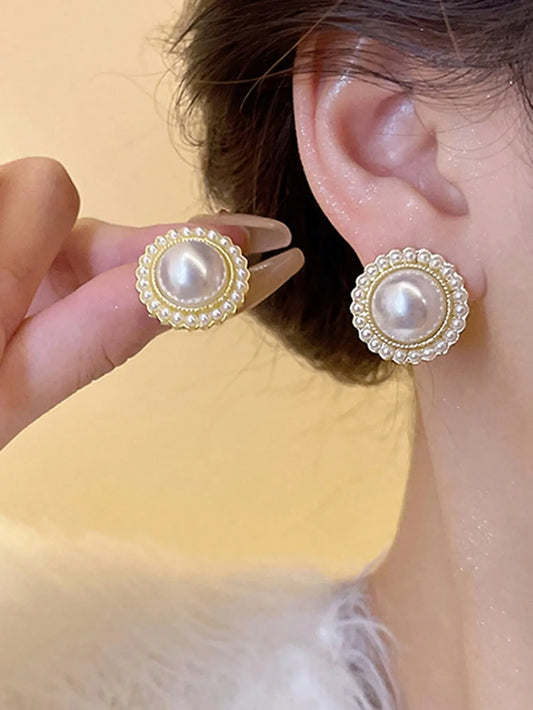 Shein - 5pcs/Set Rhinestone & Faux Pearl Heart Flower Crisscross Minimalist Luxury Elegant Earrings Set For Women Valentines