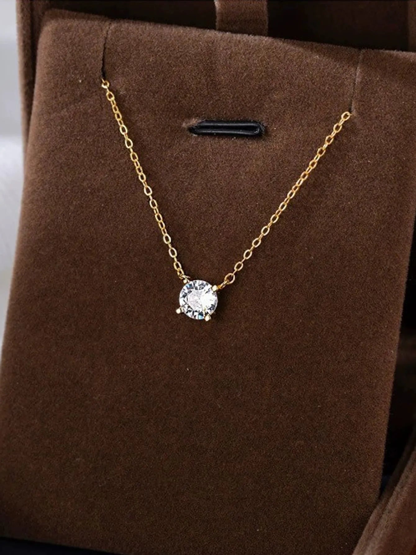 Shein - Cubic Zirconia Decor Necklace - Gold