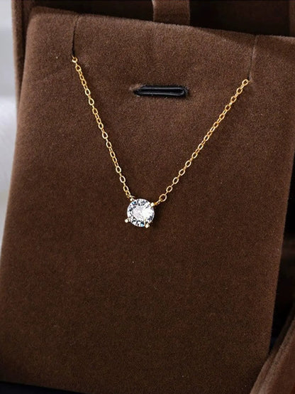 Shein - Cubic Zirconia Decor Necklace - Gold