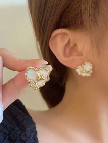 Shein - 5pcs/Set Rhinestone & Faux Pearl Heart Flower Crisscross Minimalist Luxury Elegant Earrings Set For Women Valentines